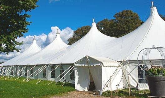 a line of sleek and modern porta potties ready for use at an upscale corporate event in Winthrop MA